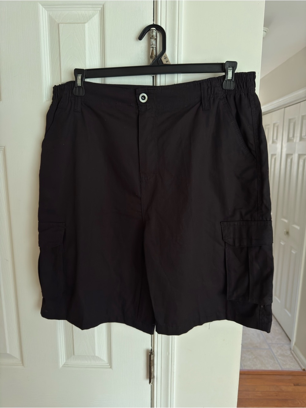 Young USA High Surf Men Black Cargo Shorts Elastic Waist 100% Cotton Size 34 36